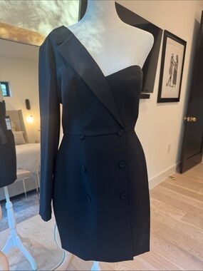 NWT BCBG MAXAZRIA One-Shoulder Black Blazer Dress